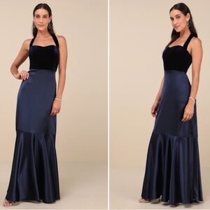 LULUS Prom Wedding Bridesmaid Sexy Elegant Sohisticated Navy Maxi